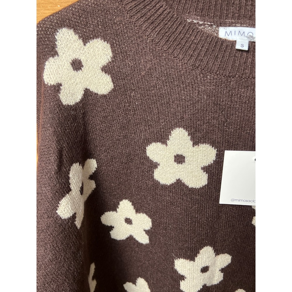 Mimosa Brown Floral Knit Sweater Women's Small Long Sleeve Crew Neck Garden NEW - Picture 9 of 10